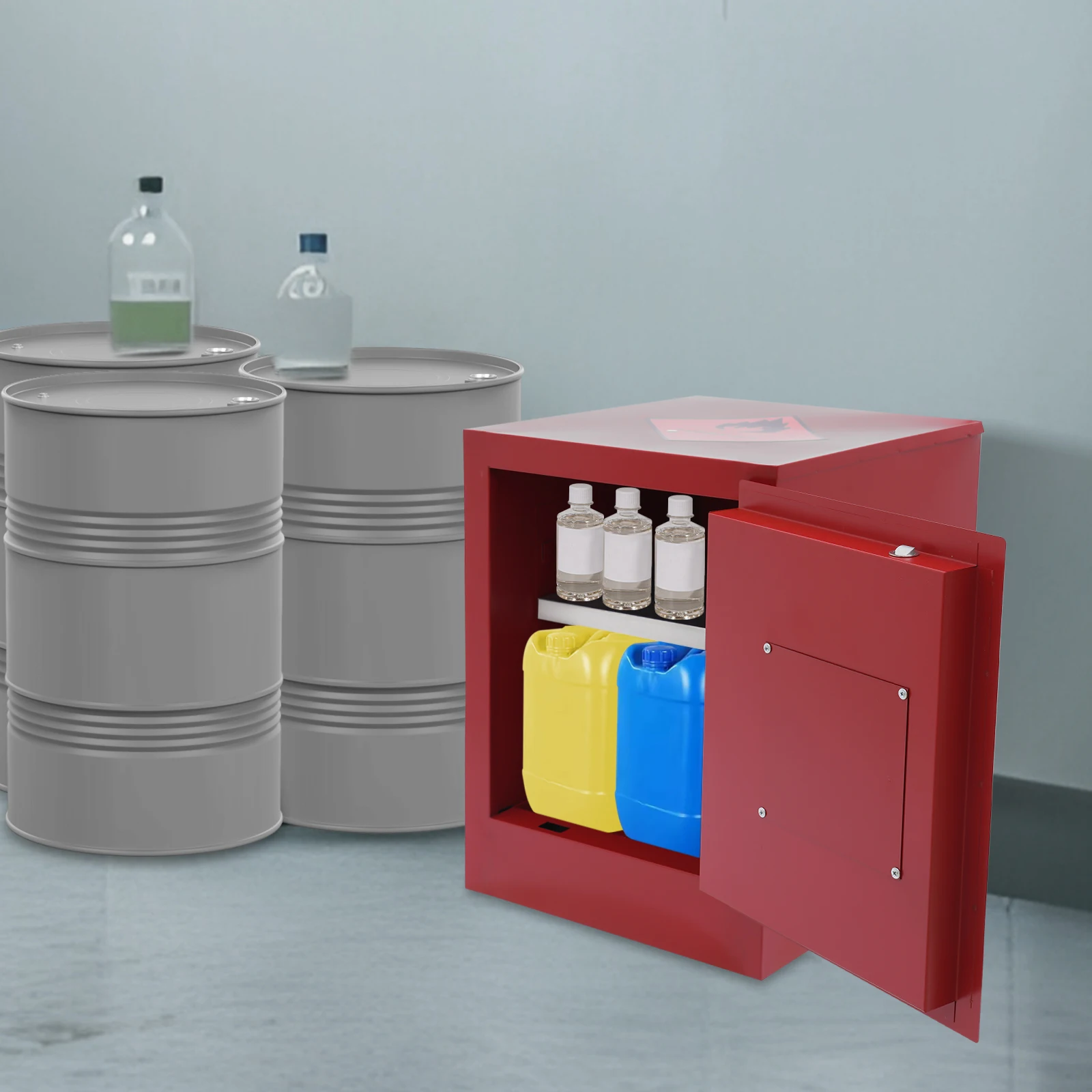 Красный прямоугольный шкаф для хранения легковоспламеняющейся жидкости (регулируемый и прочный) — полностью сварная стальная конструкция и заклепки