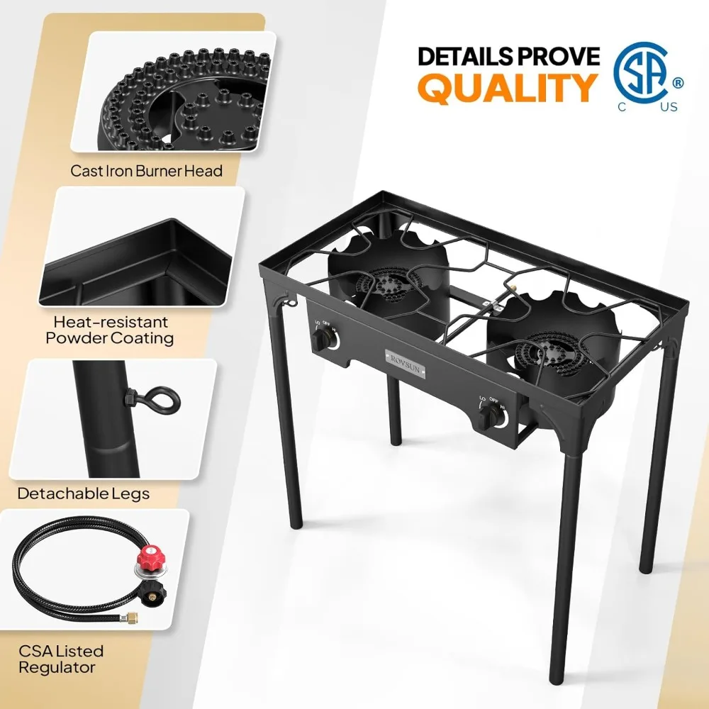 Fogão a gás propano ao ar livre para cozinhar quintal, fogão de alta pressão, Camping Home Brewing, 2 queimadores, 150.000 BTU