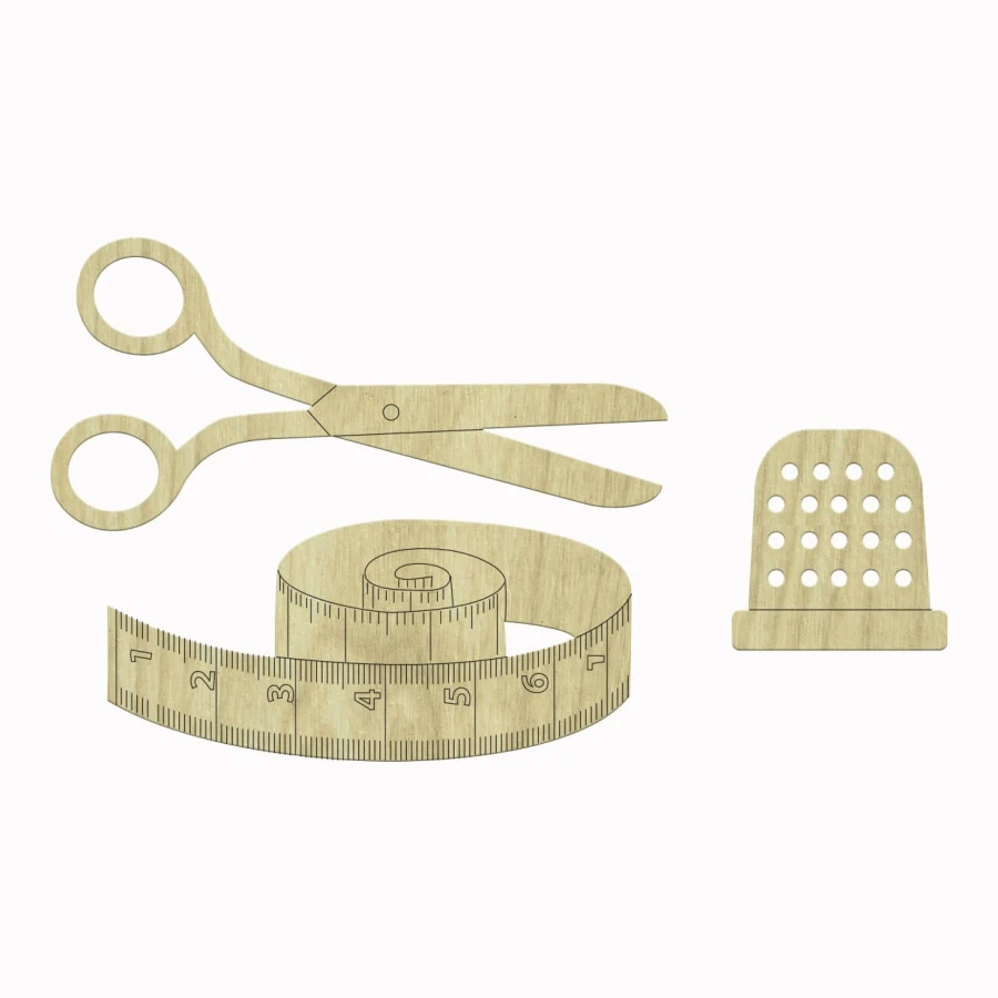 KD172 Makus, Tape Measure, Thimble pcs Set Set Wooden Package Ornament