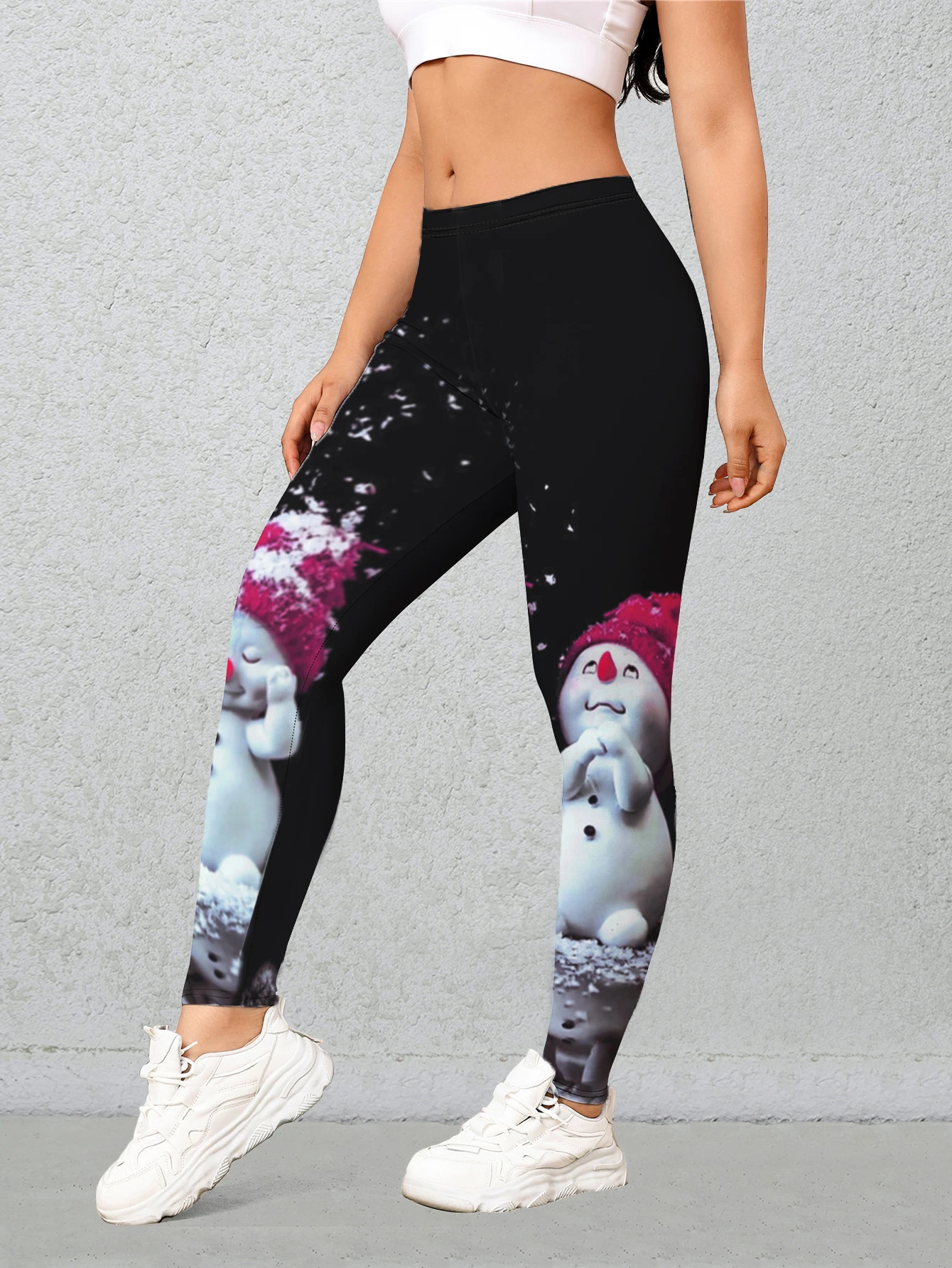 New Spring Autumn Christmas Elements Printed Nine-point Pants Snowman Positioning Printed Leggings Slim Nine-point Pants Women