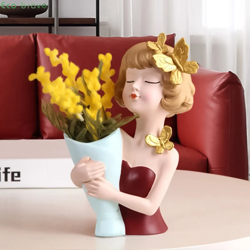 

Home Decor Nordic Modern Girl Sculpture Resin Crafts Ornaments Butterfly Girl Vase Cut Flower Vase Home Decoration Gifts