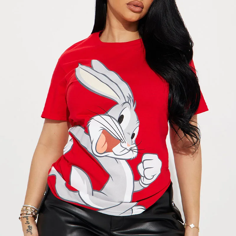 Women\'s Fashionable Cotton T-Shirt, Bugs Bunny Love Graphic T-Shirt - Red Shirt, Animal Print Shirt, Vacation, Holiday T-Shirt