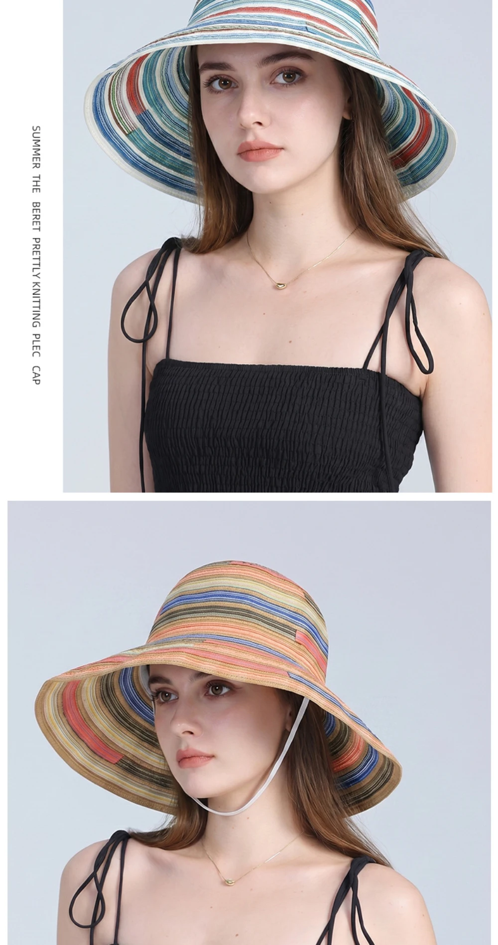 HT5134 Frühling Sommer Sonnenhut für Damen, faltbarer Strandhut mit breiter Krempe, UV-Schutz, Bucket Cap, 2026 Neu, bunter Damen-Bucket-Hut – Detail 10