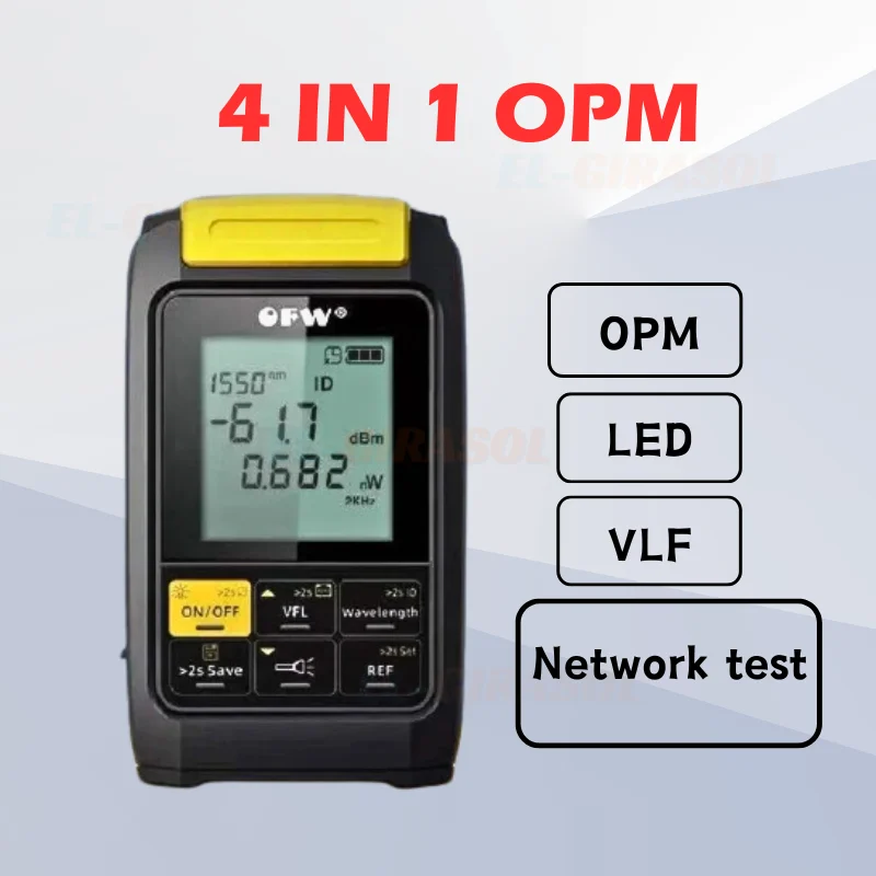 

4 в 1 OPM оптический измеритель мощности, светодиодный дисплей, Визуальный дефектоскоп, сетевой кабель, тестер оптического волокна, 5 км, 15 км, 30 км, VFL FTTH
