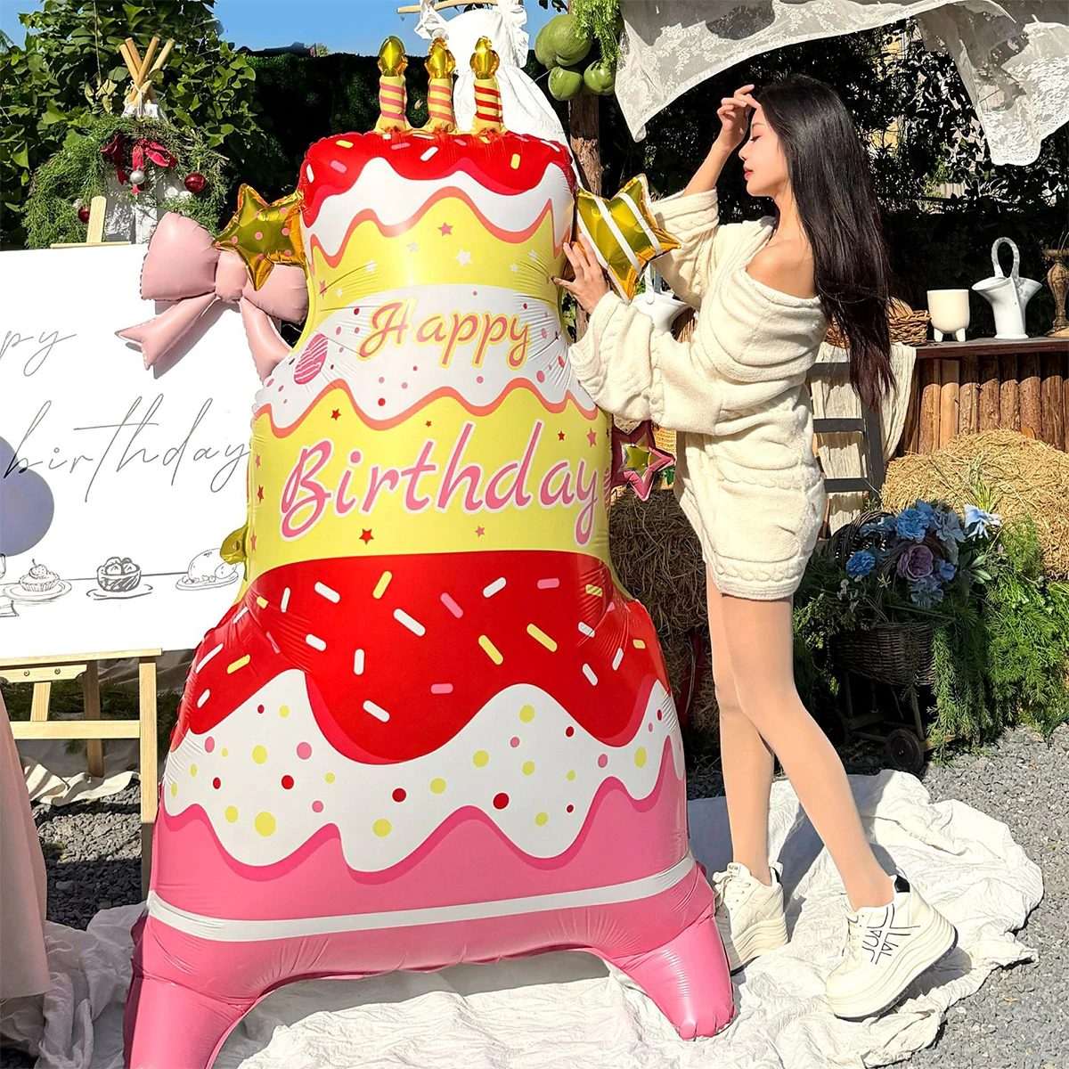 78 Zoll Super Große Standfeste Happy Birthday Kuchenförmige Folienballons Geburtstagsparty Dekorationen Babyparty Geburtstagsballon