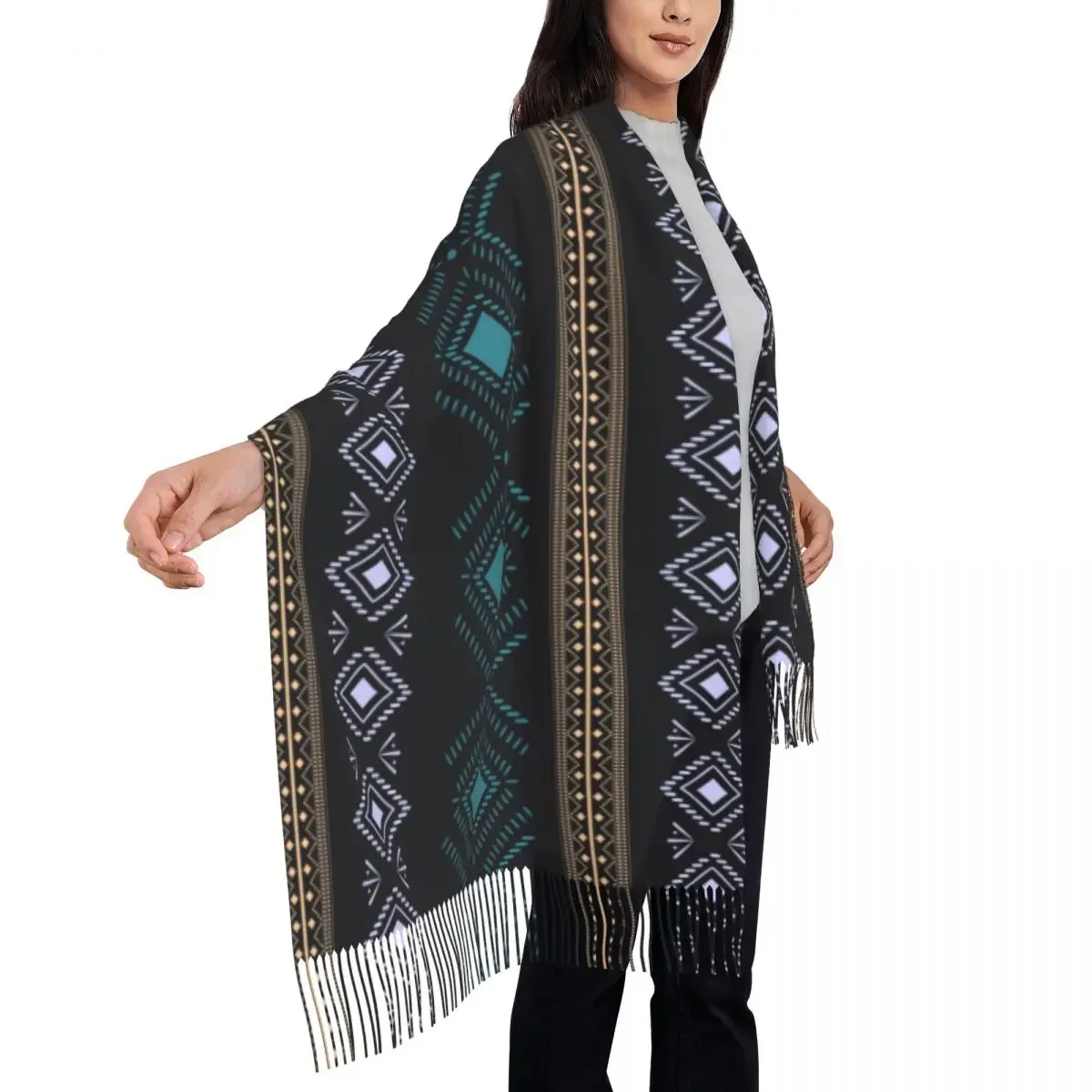 Customized Printed Geometric Kabyle Tattoo Scarf Men Women Winter Fall Warm Scarves Amazigh Tribal Berber Carpet Shawl Wrap