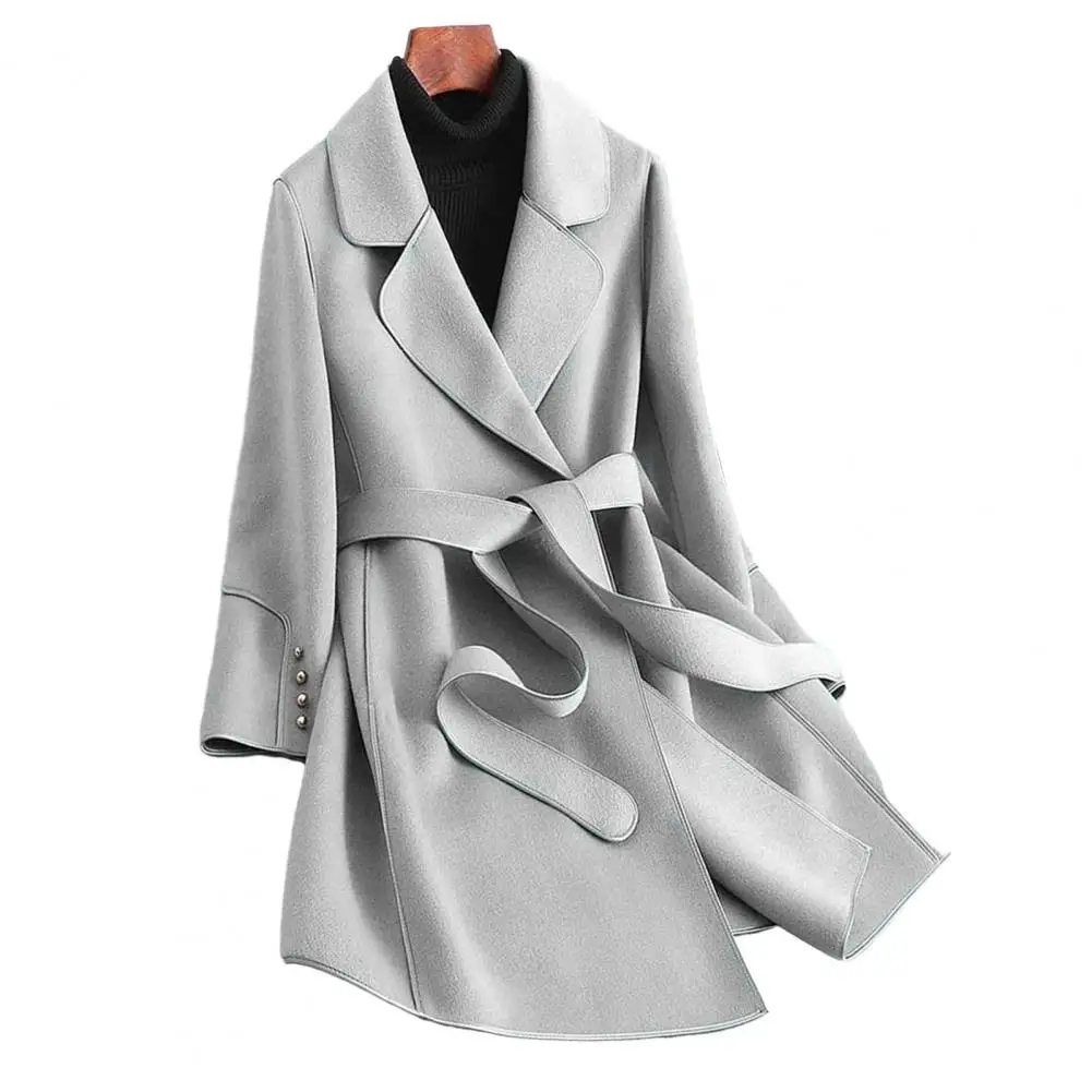 

Windproof Women Coat Women Mid-length Coat Mid-length Korean Style Women Coat with Waist Belt Lapel for Autumn for Elegant