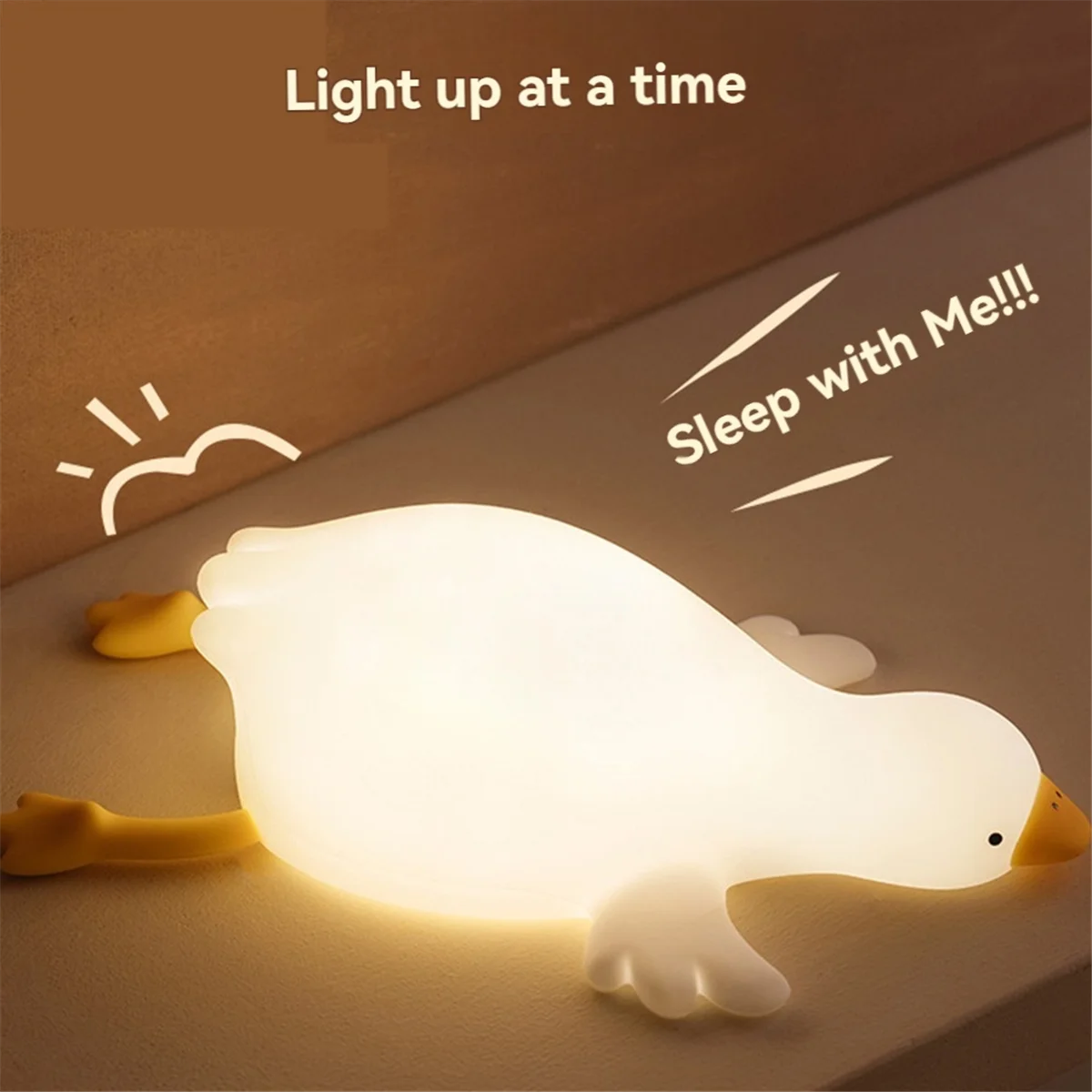 Lámpara de noche de ganso blanco grande para niños, lámpara de noche divertida, recargable por USB, luz suave, protección para los ojos, lámpara para dormir