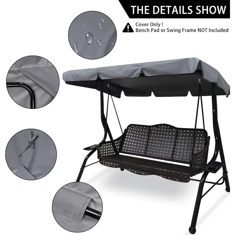 

195*125*15cm Grey Cover Outdoor Garden Swing Chair Canopy Roof Shade Outdoor Swing Chair Awning Garden Waterproof Swing Canopy