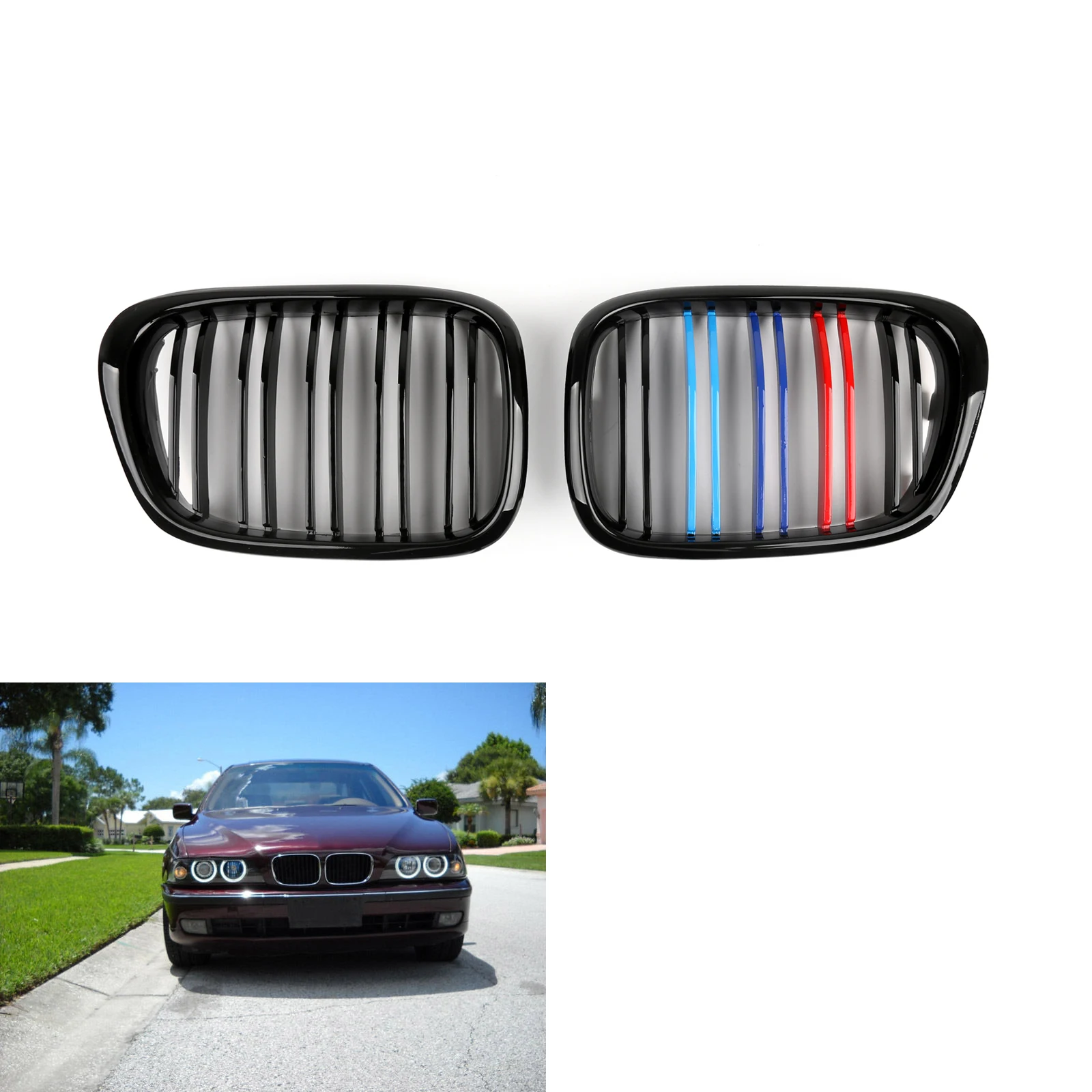 

Artudatech Front Bumper Kidney Grille Grill ///M Color Fit fors BMW 5Series E39 520i 1998-2003