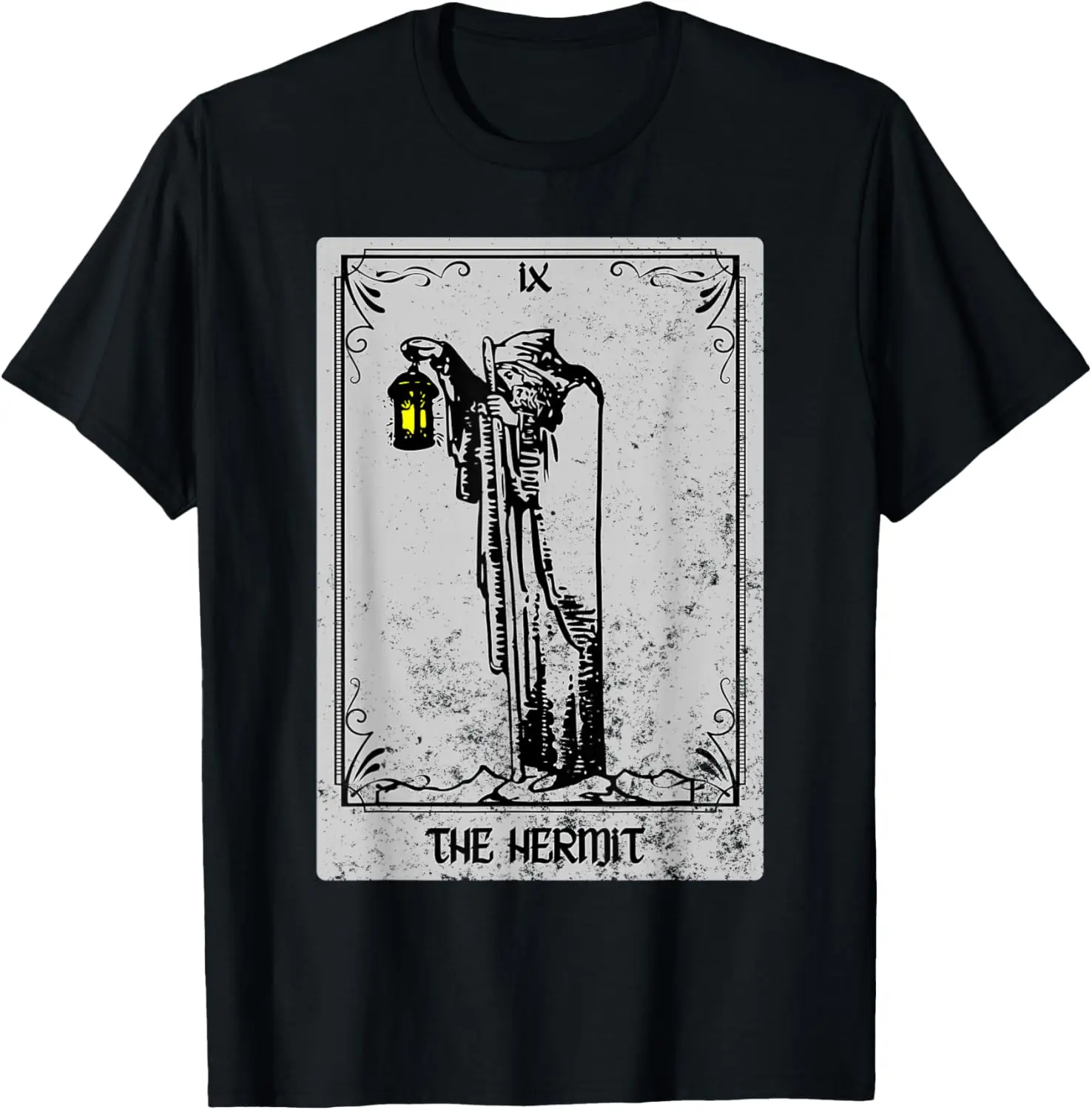 Vintage The Hermit Tarot Card Gothic Retro Mystic Occult Men T-Shirt 100% Cotton Trendy Y2K Short-Sleeve Tee-Soft, Quick-Drying,