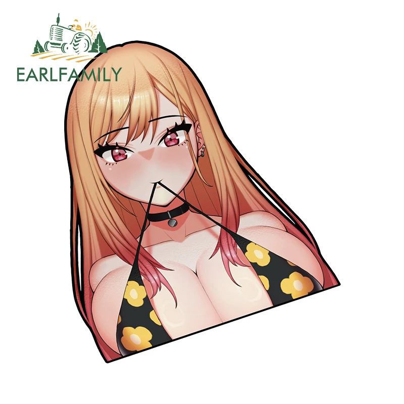 EARLFAMILY Anime Hentai Boobs Peeker Car Stickers Waifu Breasts Graffiti Windows Laptop Car Accessories Decal Camper Waterproof