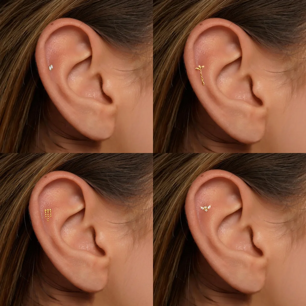 BOAKO 925 فضة كوريا الاتجاه البسيطة الخامس شكل/نجمة ثقب القرط للمرأة 1 قطعة الذهب/الشظية شقة الظهر مجوهرات الحفلات