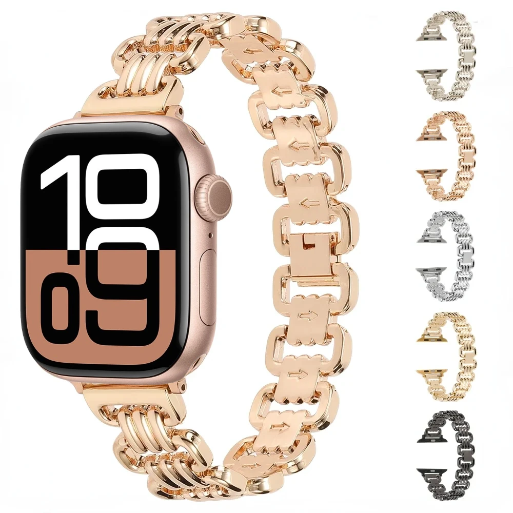 Correa de acero inoxidable para Apple Watch, pulsera de Metal para iWatch Ultra 10, 9, 8, 7, 6, 5, 4, SE, 49mm, 45mm, 41mm, 44mm, 46mm, 42mm