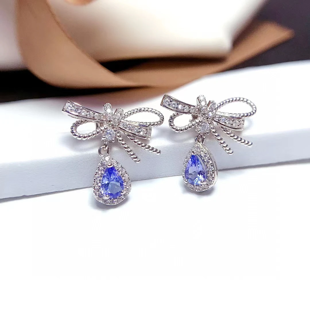 

Elegant 925 Silver Tanznaite Earrings 0.7ct VVS Grade Natural Tanzanite Stud Earrings Antiallergic 18K Gold Plating Jewelry