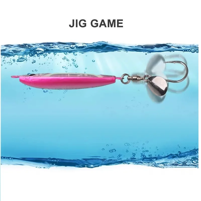 

2Pcs Metal Jig Fishing Lures with Spinner Blade Long Cast Artificial Bait Single Hook for Saltwater Freshwater Bass Pike Trout