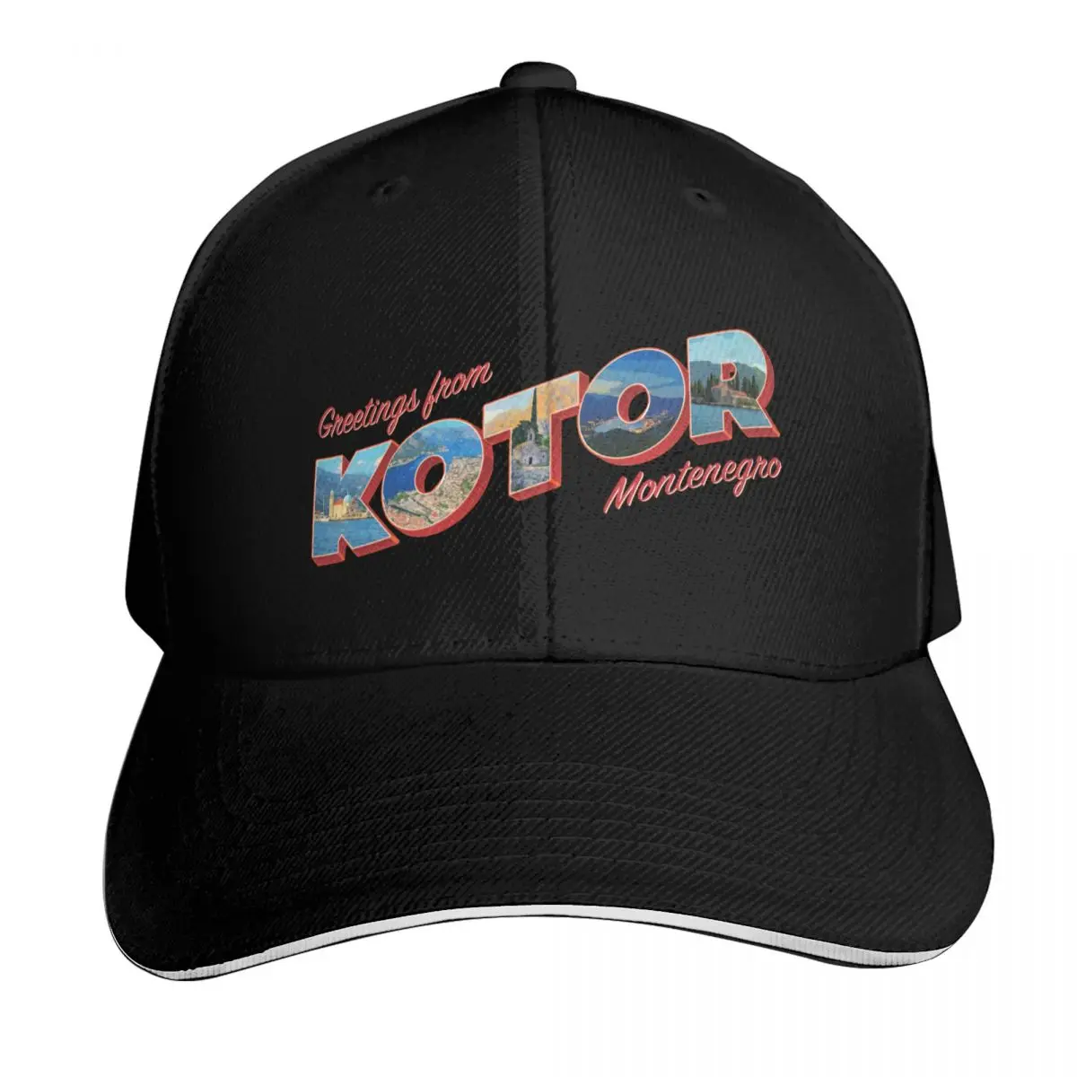 Greetings from Kotor in Montenegro Vintage style retro souvenir Baseball Cap Men Women Casual Summer Sport Sun Cap