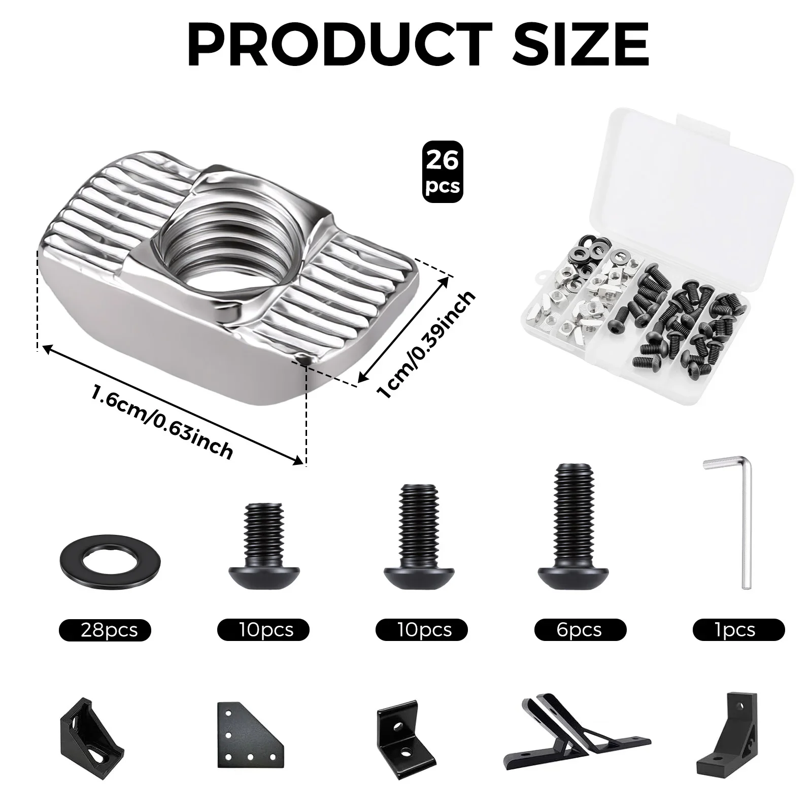 M8 T Nuts and Hex Socket Button Head Screws Assortment Kit 12 16 20mm with Washers Wrench for 4040 4080 Aluminum Profile Frame