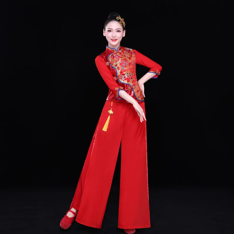 Ethnic drumming costumes for female performers, waist drum dance costumes, and adult square dance costumes with nine sleeves