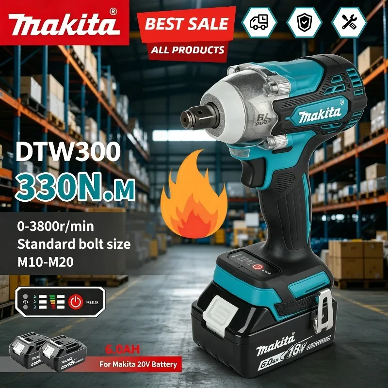 Makita DTW300 Wind Cannon Remove Tire Brushless Power Large Cordless Wrench 330Nm Torque Lithium Auto Repair Tool.