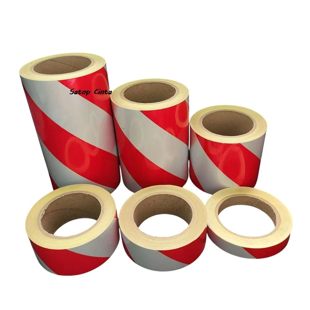 5cm/10cm/15cm/20cm*5m 흰색-빨간색 능직 반사판 스트립 방수 광고 테이프 자체 접착 반사 경고 자동차 스티커