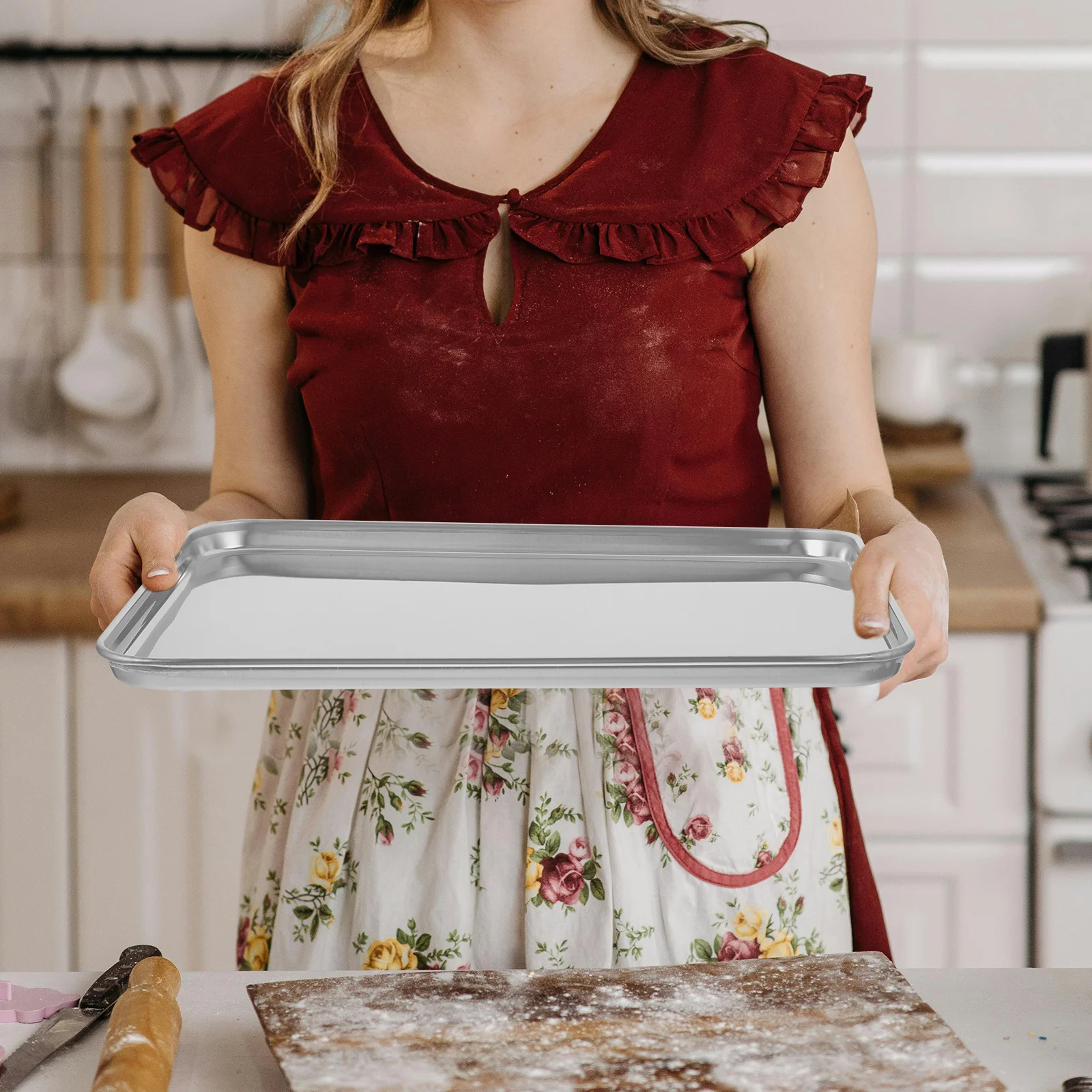 

Heavy Duty Rectangular Stainless Steel Tray for Baking Steaming Barbecuing Large Capacity Kitchen Food Holder Serving Plate