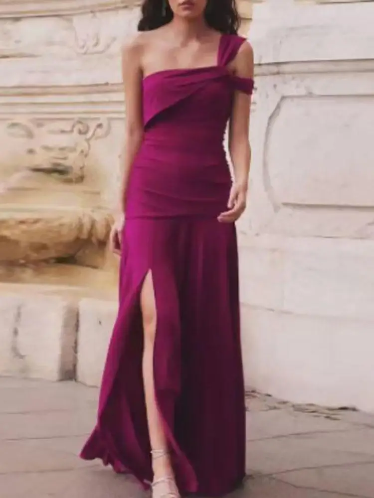 Robe de soirée asymétrique, épaules dénudées, Sexy, décontractée, sans manches, longue, nouvelle mode, dos nu, fendue, Maxi, été