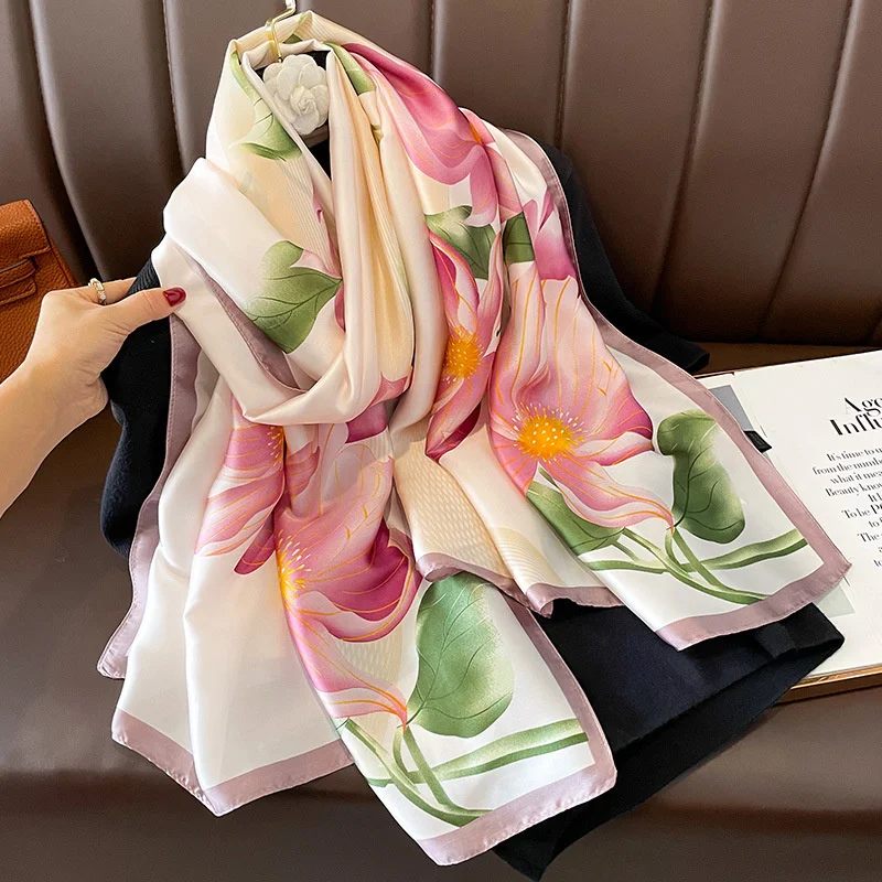 Design Satin Seide Schal Hijab Schal Frauen Mode Sommer Sonnencreme Strand gestohlen Wraps Bufanda weibliche Kopftuch Echarpe neu – Detail 7