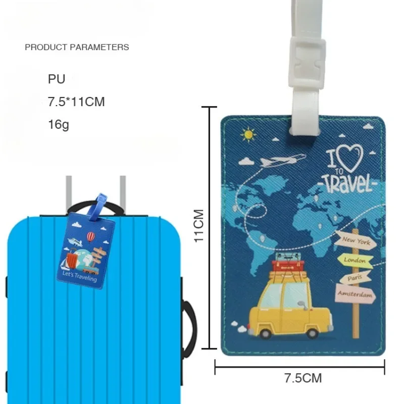 Cartoon PU Luggage Tag World Trip Travel Suitcase Tags ID Name Sign Board for Baggage Airport Check-in Trolley Bag Tags Luggage