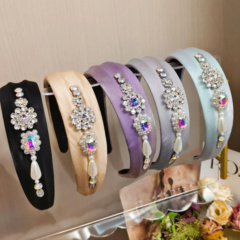 

Новая корейская жаккардовая повязка на голову премиум-класса с жемчугом и стразами, повседневная повязка для путешествий, аксессуар для волос, ободок для умывания, головной убор