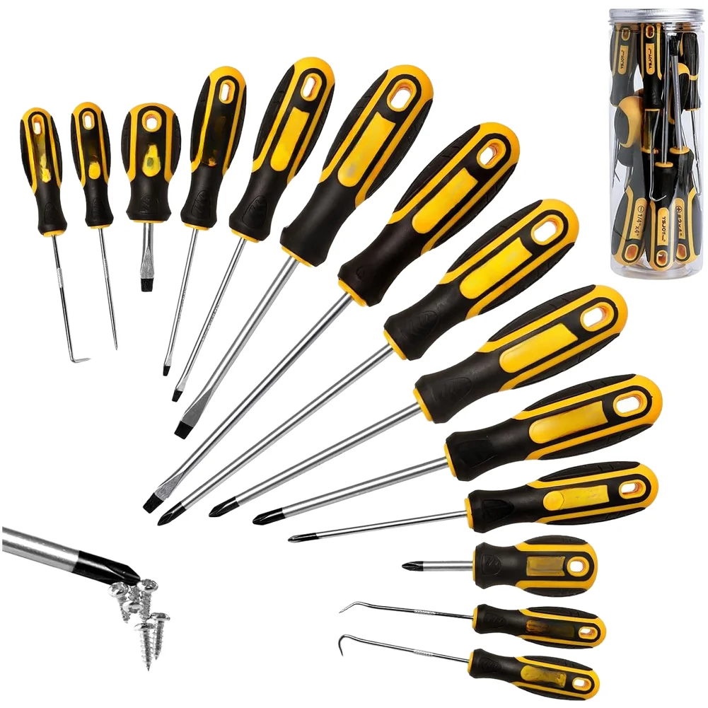 11/12/14pcs Magnetic Screwdriver Set Flat Cross Head Tip Ergonomic Handle Multi-Bit Kit Magnetic Screwdriver Hand Tools Set