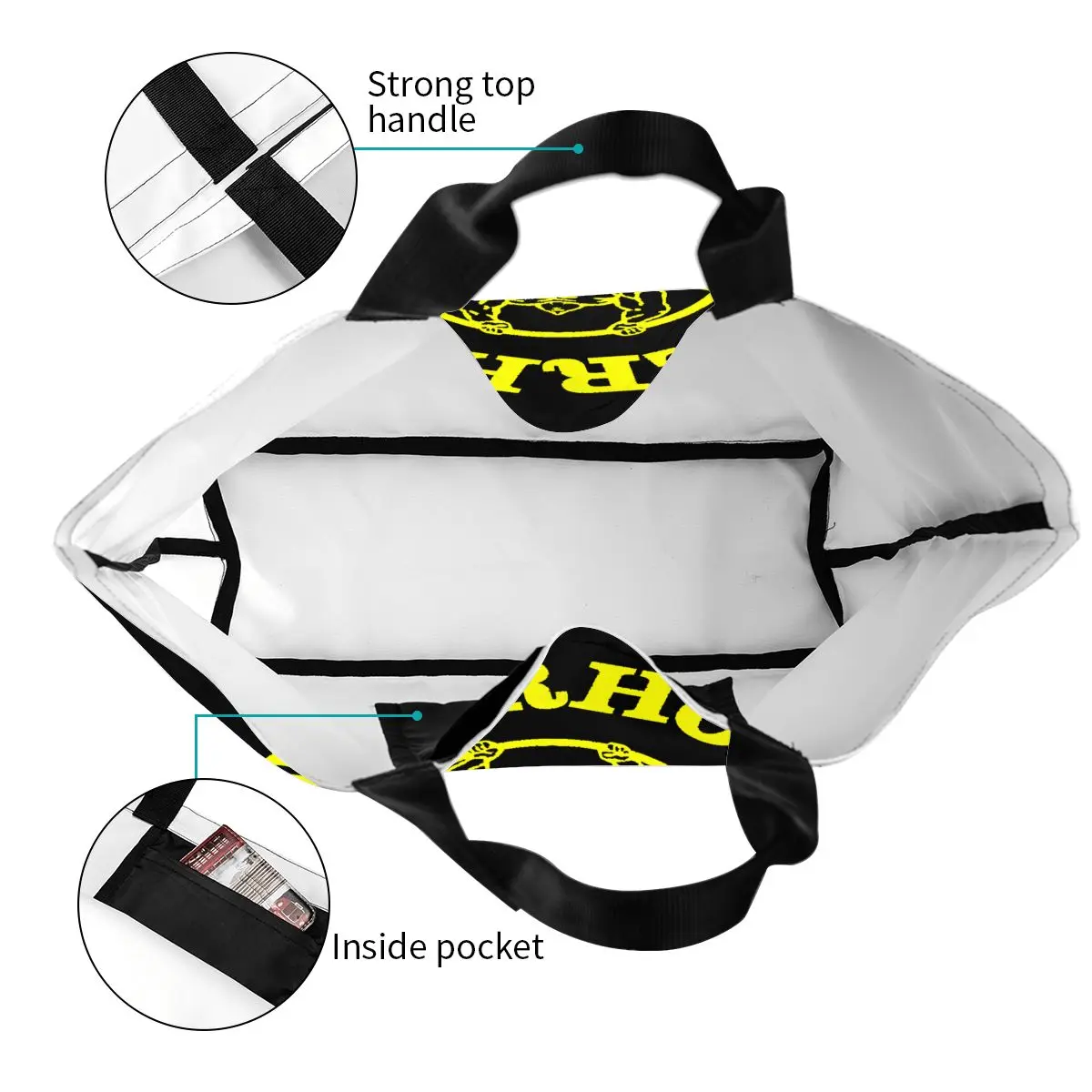 Divertente stampa gialla Powerhouse Gym Tote Shopping Bag borsa a tracolla in tela portatile Fitness Building Muscle Handbag