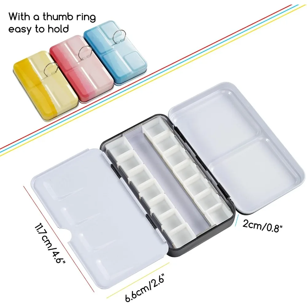 Portable Empty Watercolor Paint Palette Tin Box with 14 Half Pans - Metal Travel Palette for Artists, Students, Adults (Blue)