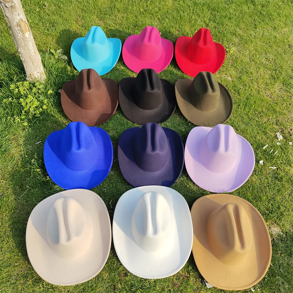 Nowy zachodni kowbojski kapelusz fedora dla kobiet Mężczyźni Kościół Jazz Kapelusze Klasyczny zamszowy 10CM Szerokie rondo Moda Podróż Impreza Kapelusz Hurtownia