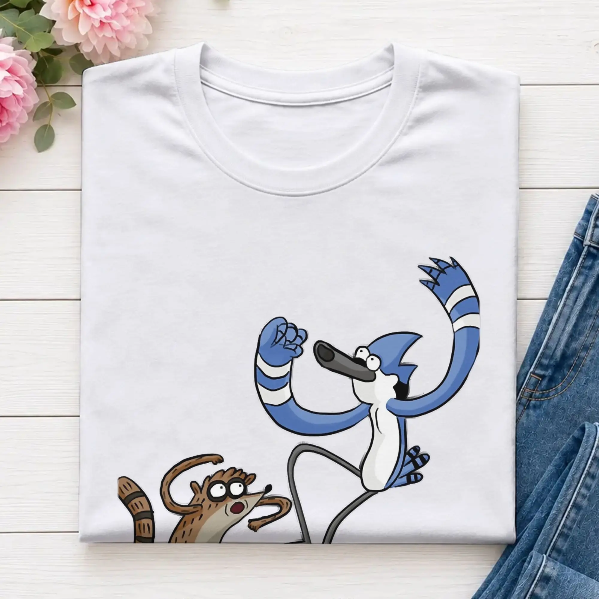 Men's T-Shirt Rigby And Mordecai Regulars Shows Awesome Pure Cotton Tee Shirt Short Sleeve  T Shirt Crewneck Clothes Classic