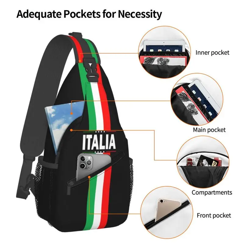 Bolso de pecho personalizado con bandera de Italia, mochila de hombro tipo bandolera con orgullo italiano personalizado para hombres, mochila de viaje