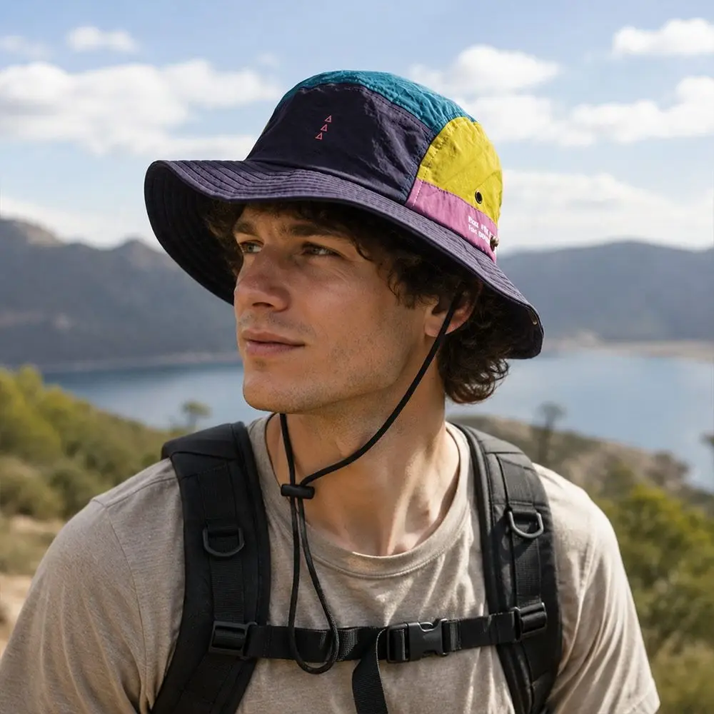 Vintage Summer Bucket Hat Breathable Quick-Drying Fisherman Cap Color Matching Anti-UV Panama Hat for Men Women