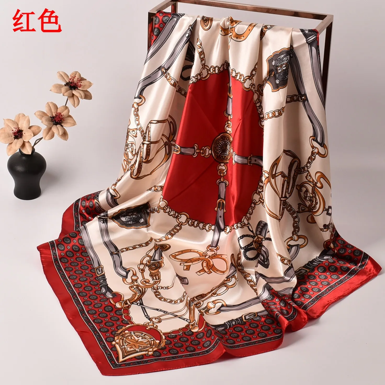 New Chain Square Scarf 90*90 Silk Color Ding Da Square Scarf Yiwu Spot Wholesale