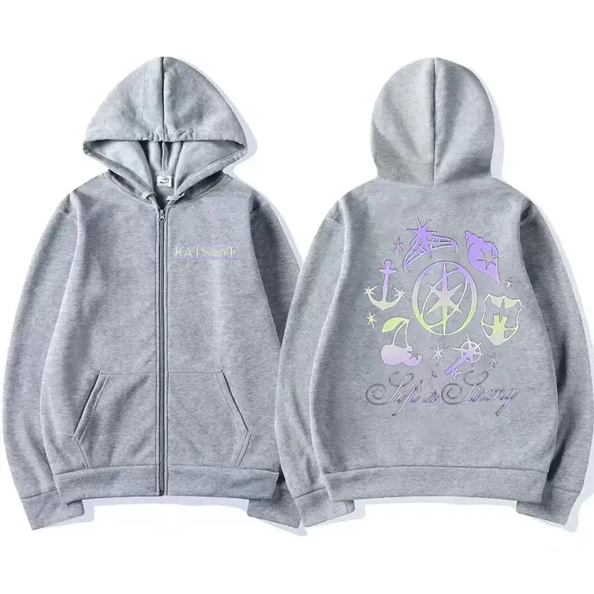 Katseye gráficos agasalho vintage com capuz das mulheres dos homens 2025 topos velo roupas de moda hip hop casaco zip up jaqueta solta streetwear