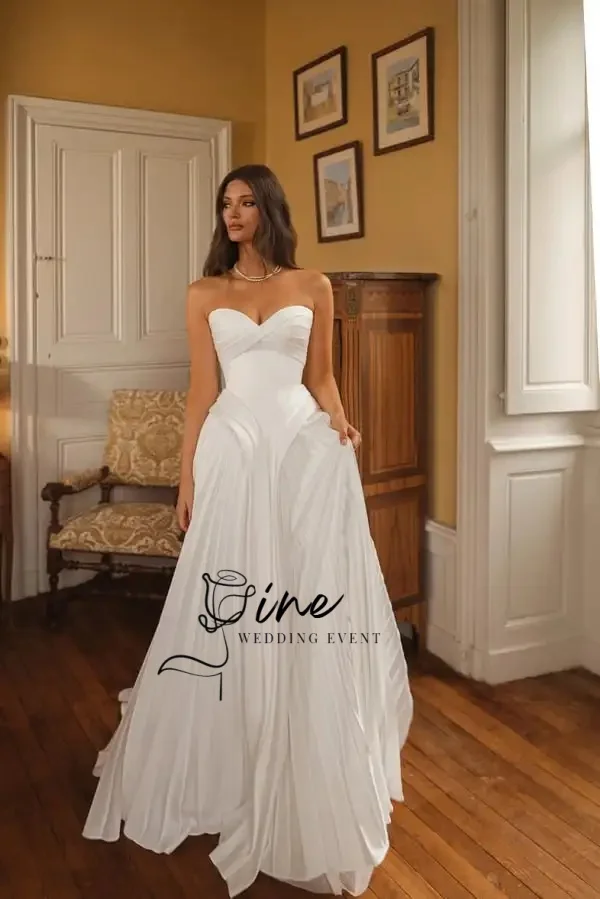 Oine Elegant Pleated A Line Wedding Dress 2026 Simple Sweet Solid Color Bridal Gown Customized Bride Dress vestidos de novia