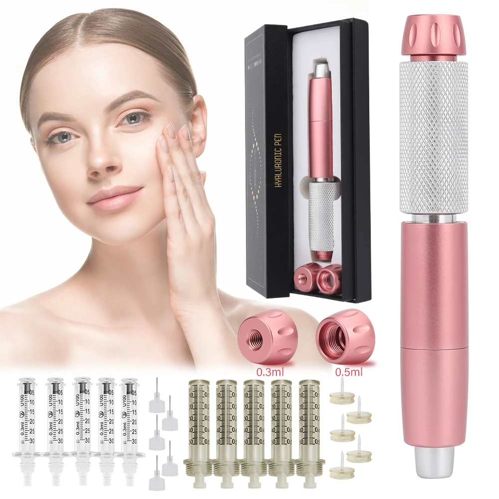 2 in 1 Hyaluronic Acid Pen Lip Filler Gun Meso Injection Pressure Hyaluron Pen Lip Lifting Anti Wrinkle 0.3ml&0.5ml Ampoule Head