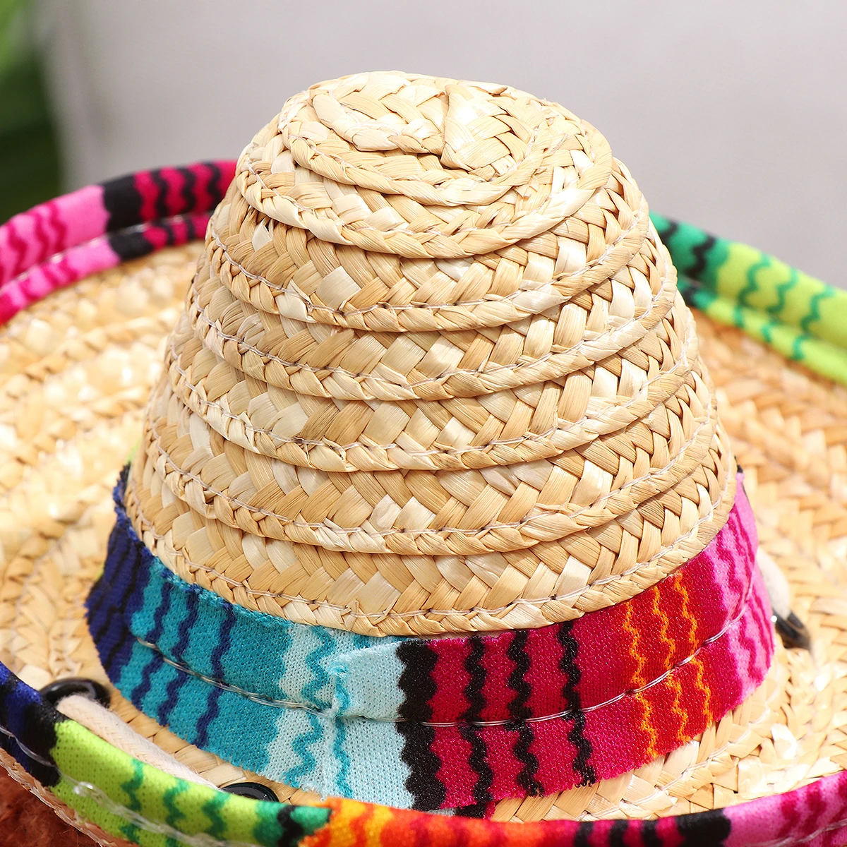 

Straw Pet Dog Hat Sombrero Mini Cap Mexican Party Supplies One Size Fits All Durable Straw Weaved Colorful Brim Halloween