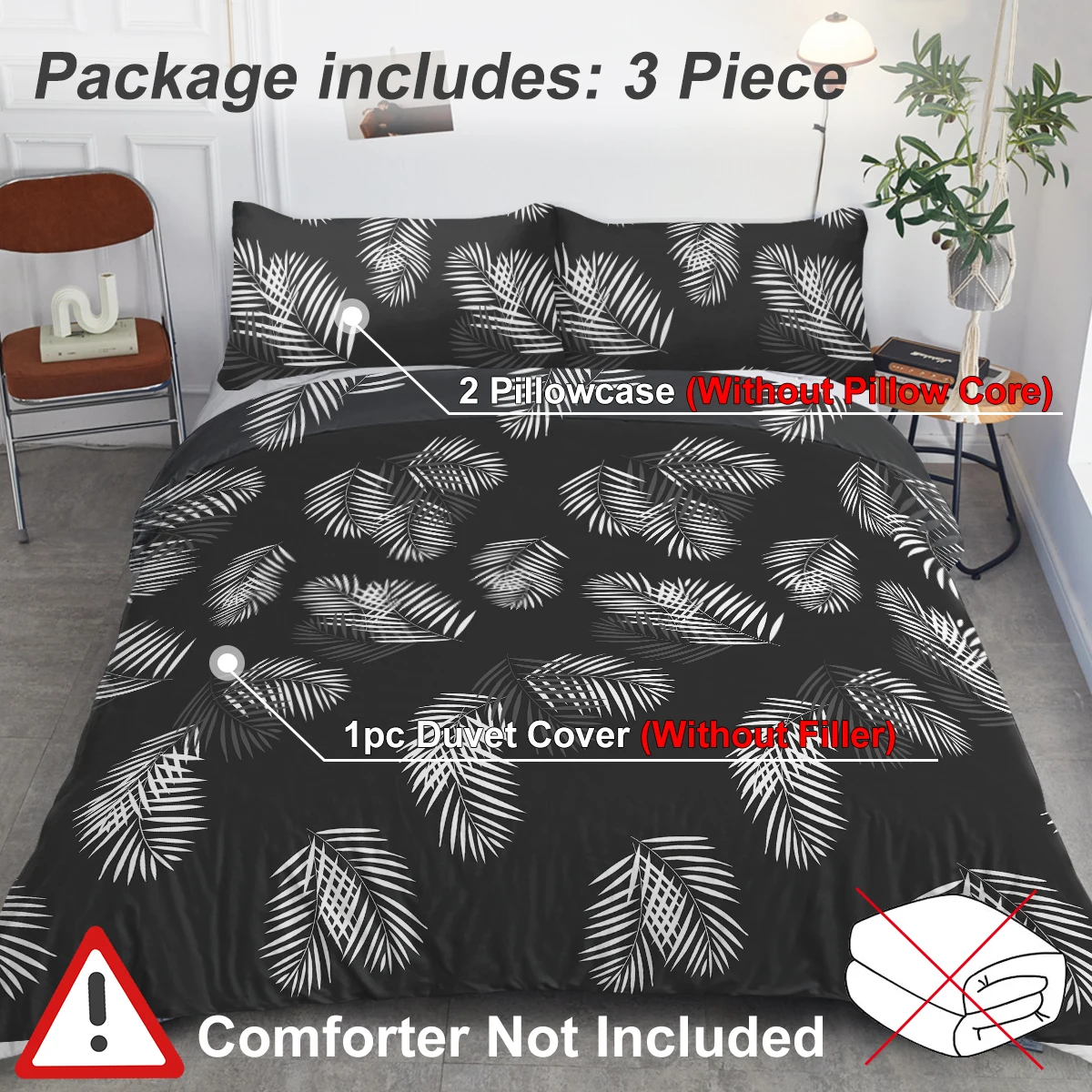 3PCS Duvet Cover Set, Botanical Floral Leaf Nautical Print Soft Bedding Set, Soft Decor Bedroom Duvet Cover With Pillowcases