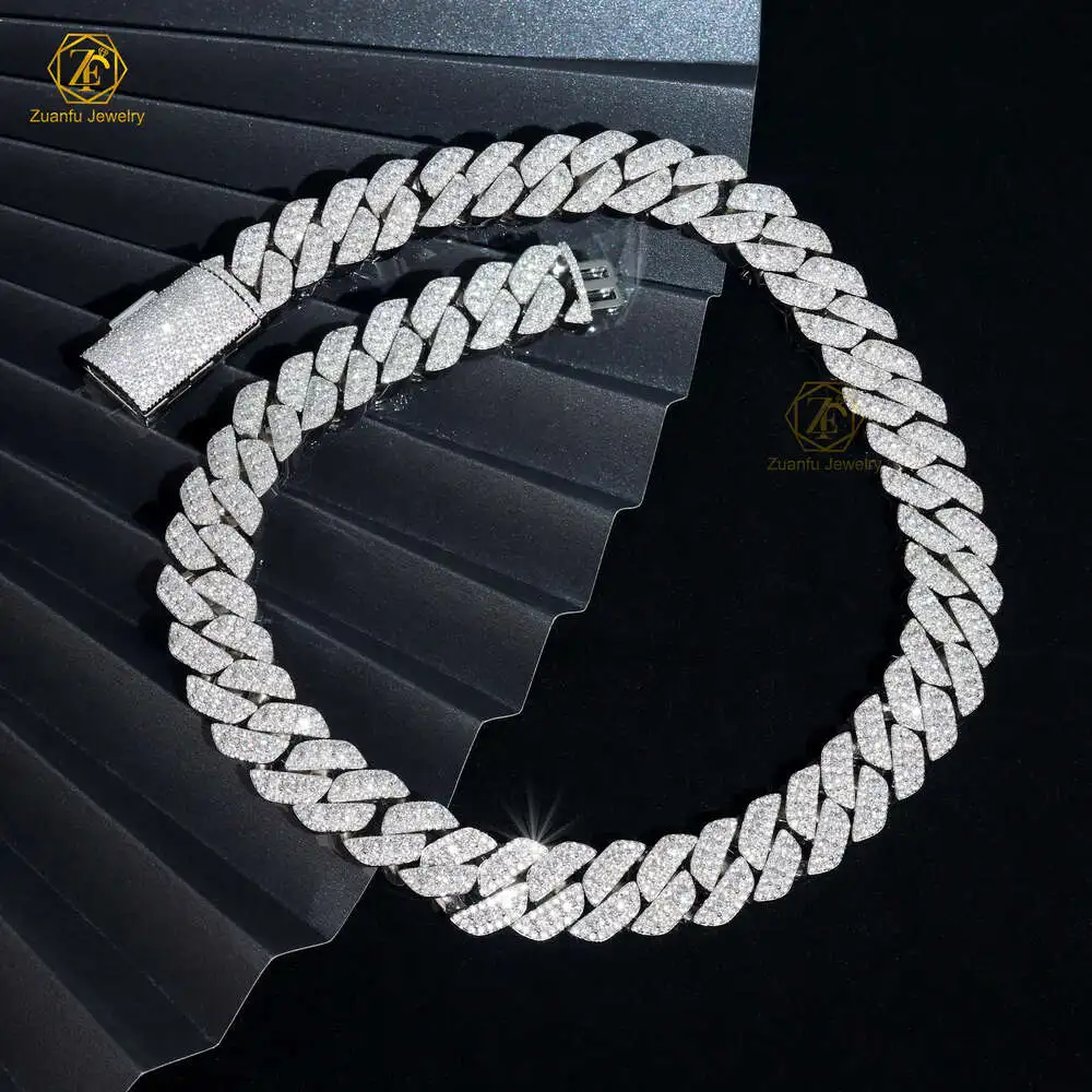 

Hip Hop Iced Out Jewelry 925 Sterling Silver Big Size Heavy 3rows 18mm Width Iced Out Moissanite Cuban Link Chain for Men