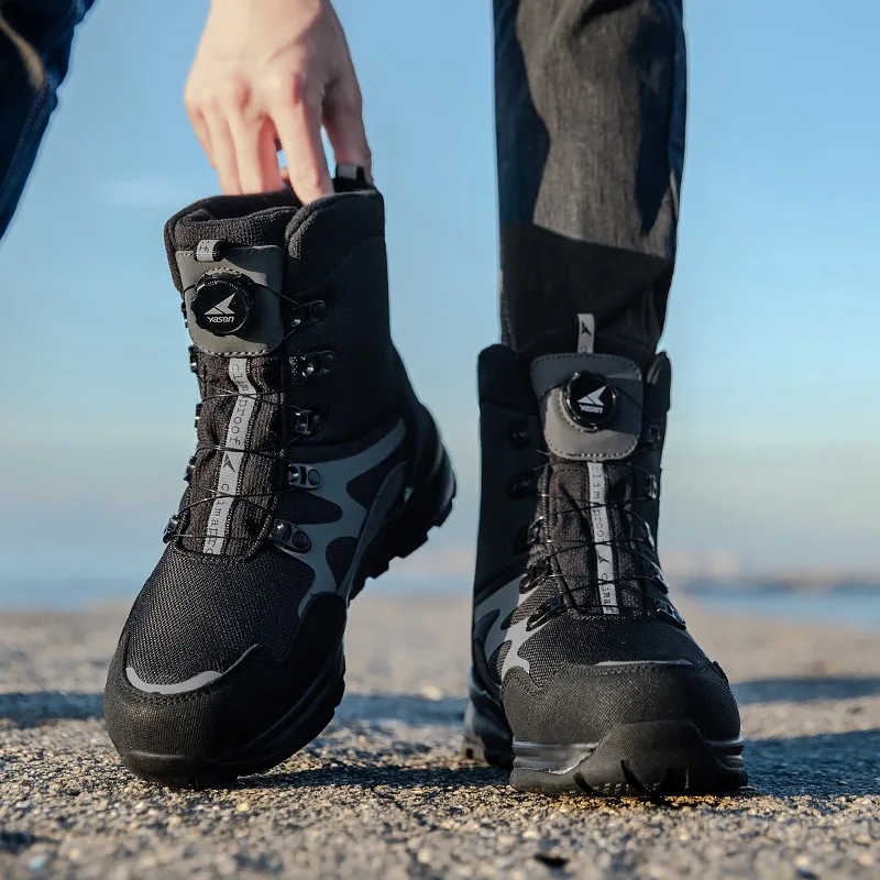 

New Mens Snow Boots Winter Plush Warm Cotton Boots Outdoor Waterproof High Top Boot Non-slip Hiking Boots for Men Sneakers Botas