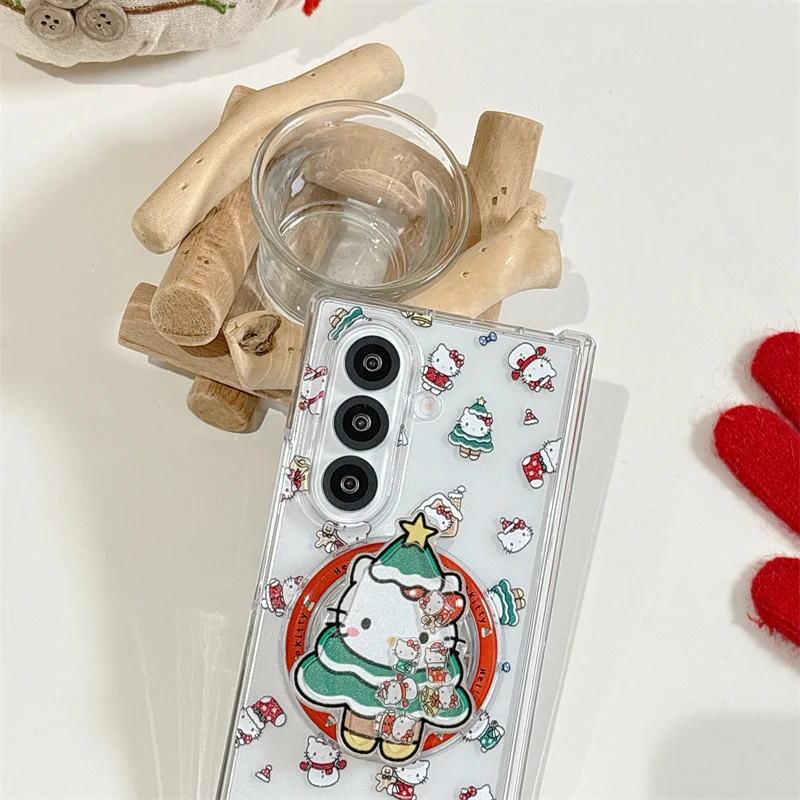 الكورية لطيف عيد الميلاد Hellokitty المغناطيسي قضية الهاتف لسامسونج غالاكسي Z أضعاف 7 6 5 غطاء مع سلسلة حامل لحالات Magsafe Ca