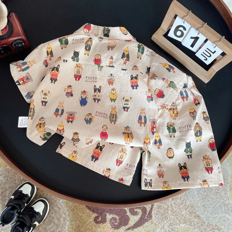 Summer Baby Clothes Suit Children Boys Cotton Cartoon Full Print T Shirt Shorts 2Pcs/Set Toddler Clothing Casual Kids Tracksuits
