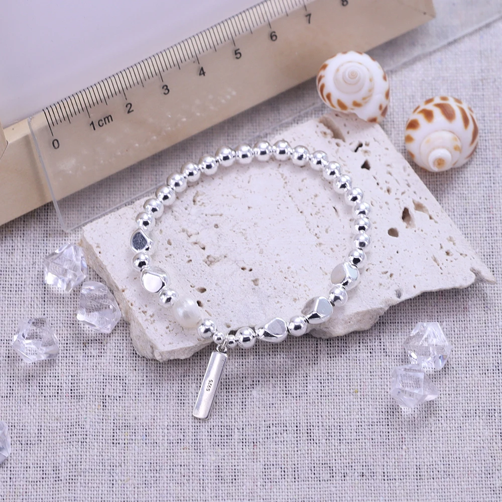 New 925 Silver Geometric Bead Punk Peace of Mind Words Irregular String Bracelet For Woman Girl Fashion Jewelry Gift Dropship