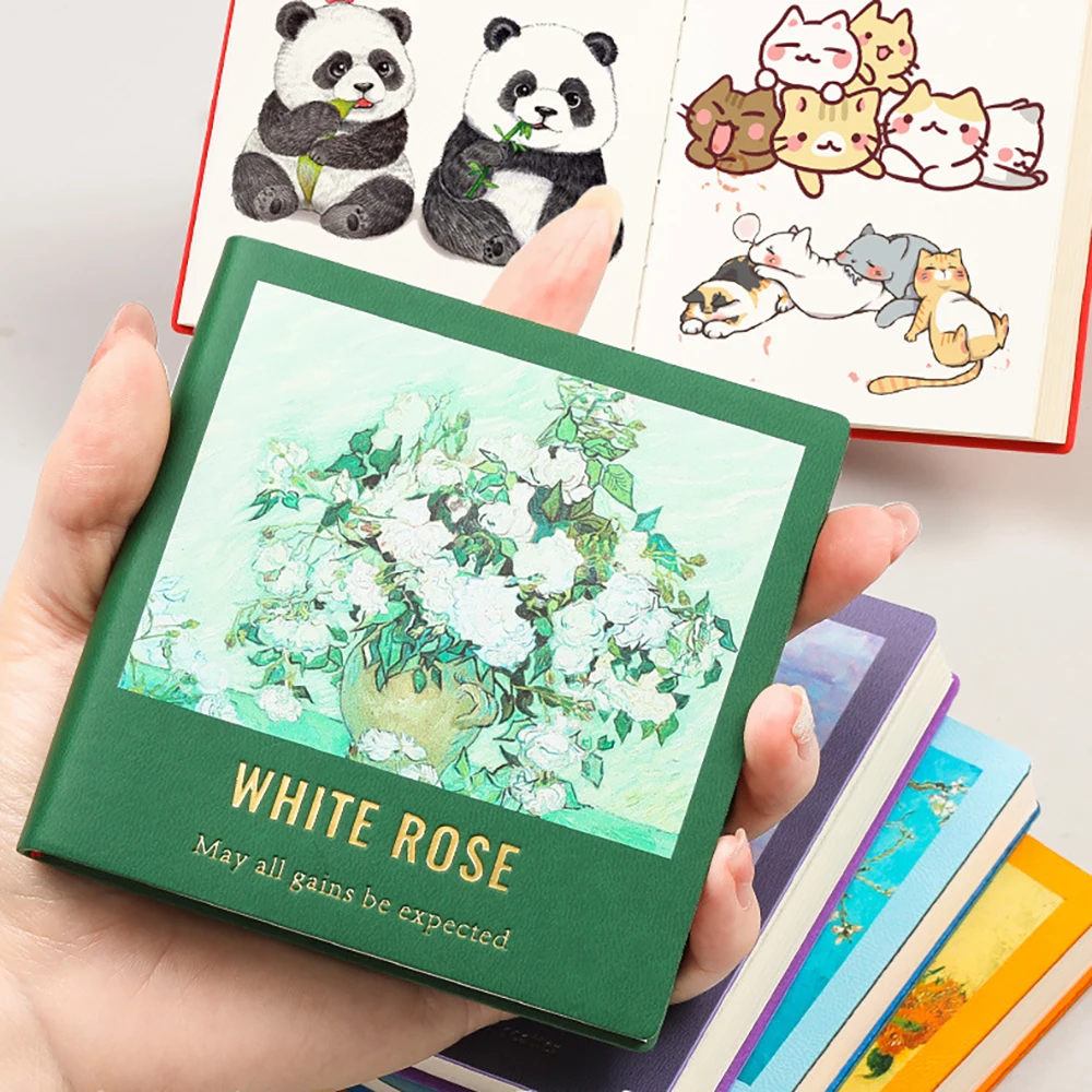 96 Sheets Retro Oil Painting Notebook, Mini Travel Painting Square Blank Notebook, Portable and Portable Notebook
