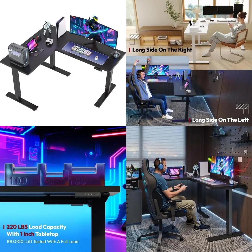 Electric Adjustable Height Corner Standing Desk, 63 x 55 L-Shaped Sit-Stand Computer Desk with Spacious Layout